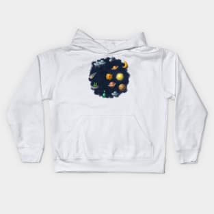 Outer space with aliens and planets. Kids Hoodie